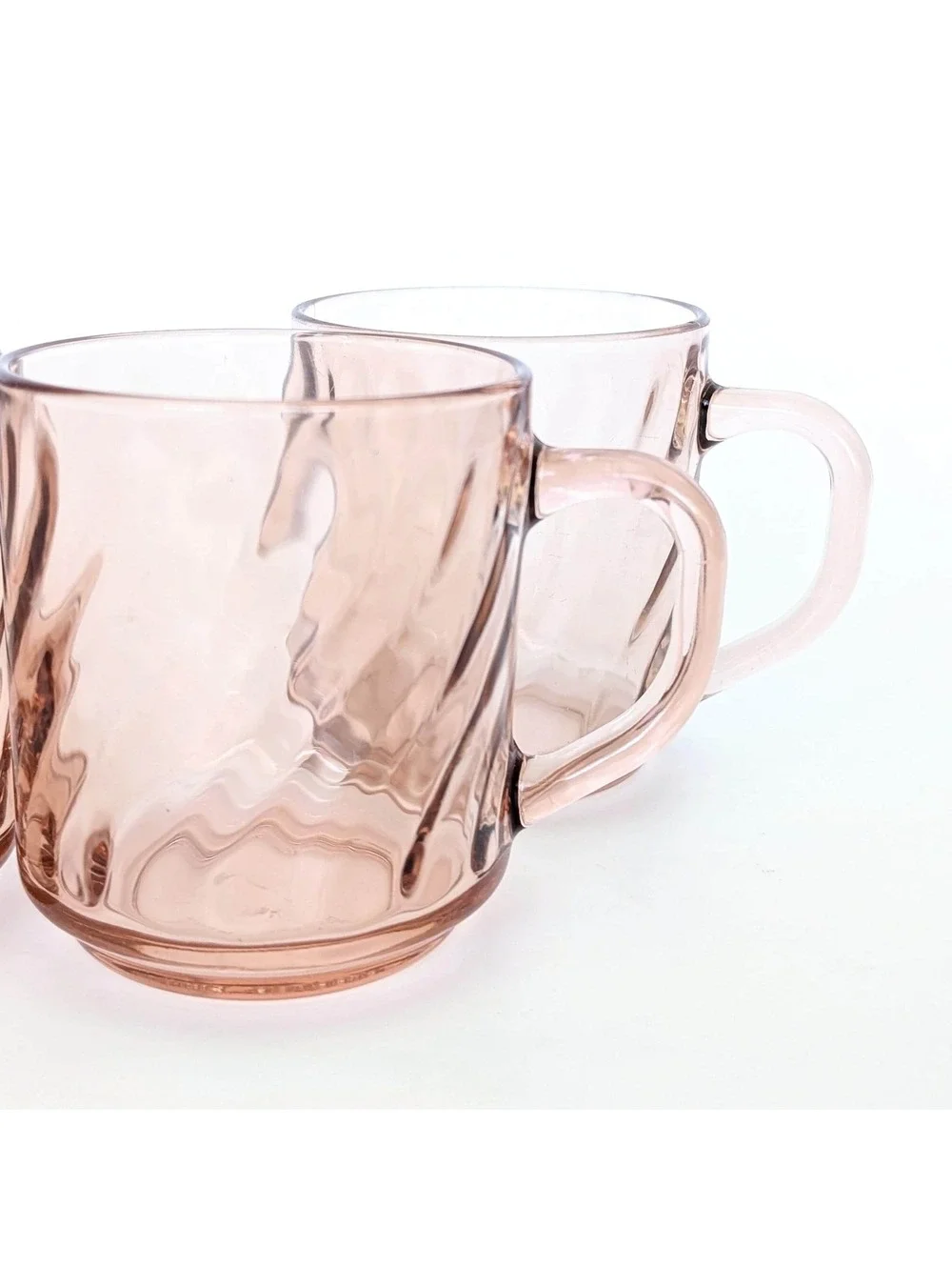 Rosaline Pink Swirl Optic Glass Mugs - Cristal D'Arques Durand